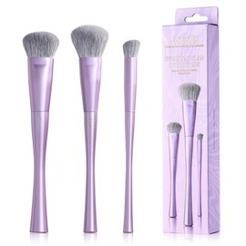 Jessup Set Brochas Maquillaje Rostro 3pcs, Brochas Densas Ultra Suaves para Base Contorno Polvo y Rubor, Fibras Sintéticas Premium, Morado Lujoso T513