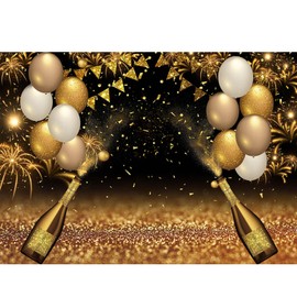 Qian Black Golden Balloons Photography Background Gold Champagne Bokeh Photo Backdrops for Graduation Prom Holiday Party Supplies Father's Day Birthday Decoration Studio Props Banner 8x6ft