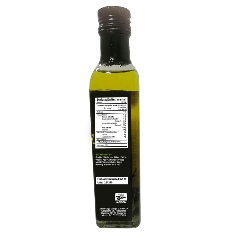Aceite de Oliva con Ajo y Albahaca 250ml Health Toyo