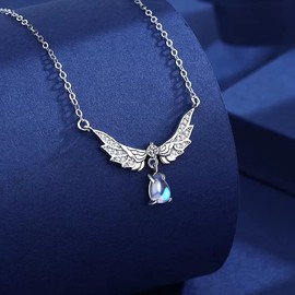 INLOLLY Angel Wing Moonstone Necklace for Women Crystals Pendent Shining Jewelry Inspirational Gifts for Lover Mom Friends Teens Christmas New Year Valentine's Day