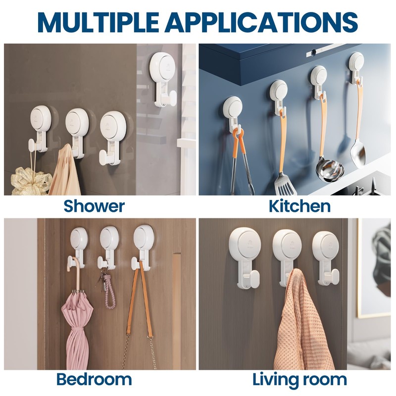 TAILI Bathroom Suction Hooks with Vacuum Suction Cups- No Drilling