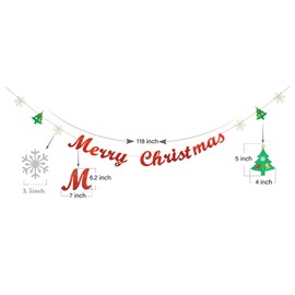 Glittery Merry Christmas Banner with Christmas Tree Snowflake Garland for Christmas Holiday Party Home Indoor Office Decorations by Topfunyy