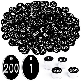 bssmmai 200 Pieces Engraved Plastic Number Plates, 1-200 Numbered Tags, Key Chains Beehive Labels with Hole, ID Tags for Organizing and Sorting (Black)