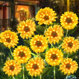 Solar Garden Lights - Solar Flower Lights 12 Sunflower 60 LED Solar Stake Lights Outdoor Waterproof for Garden,Yard, Lawn,Pathway,Patio,Backyard,Gifts for Mom(2 Pack)