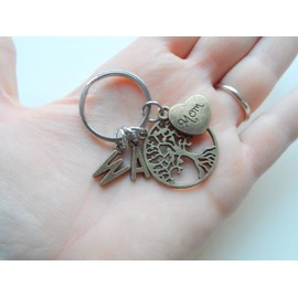Custom Bronze Family Tree Keychain with Letter Charms, Gift for Mom or Gift for Grandma