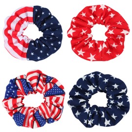 American Flag Elastic Hair Ties for Women Girls Kids Independence Day 4th of July Hair Scrunchies Red White Blue Star Patriotic USA Hair Tie Pony tails Hair Accessories