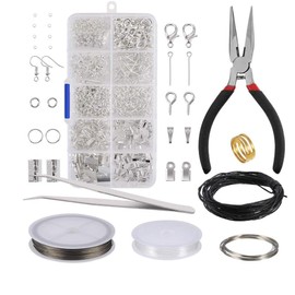 Jewellery Making Set, Jewellery Craft Accessories, 912 Pieces, Silver Accessories in Plastic Box, Includes Pliers, Tweezers, Silver Accessories and Wire for Jewellery Repair, Making, DIY Craft