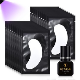 ACTROL UV Lash Glue 5ml Eyelash Extension Adhesive Eyelash Glue Kit with Black Eye Pads 20Pcs Against UV Light 1s Quick-Drying Waterproof Professional Lash Tools