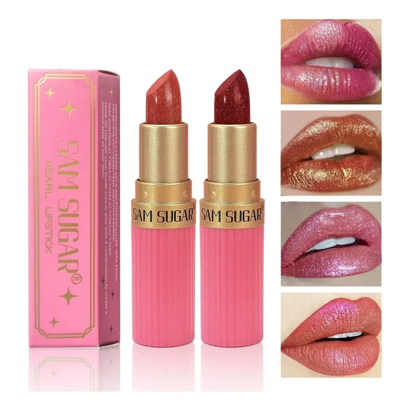 Conjunto De 6 Unidades De Batom Glitter, Impermeável De Long