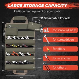 Tool Roll Up Bag, Gifts for Him Men Dad Husband Boyfriend Valentines Day, Portable Tools Box Storage for Men, Heavy Duty Tool Organizer W/Detachable Pouches for Electrician Mechanic Carpenter