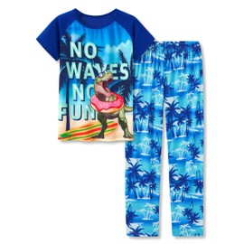 Beezizac Big Boys Pajamas Swim Ring Dino 2-Piece Fun Short Sleeve & Pants PJ Set Kid Cozy Sleepwear Size 18