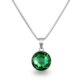 Schöner-SD Round Crystal Pendant Necklace 925 Silver, Silver