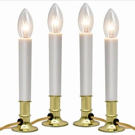 Electric Window Candles Lights with Golden Plated Base, Plug-in Christmas Window Candles Lamp with C26 /C7 Clear Light Bulbs, with On/Off Function, 4-Pack.