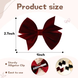 6PCS 4" Velvet Hair Bows Clips Barrettes for girls, Velvet Bows Ponytail Pigtail Bows Alligator Clips Accessories for Little Girls Toddler Kids Teens (Set 2 Red+Black+Green)