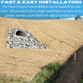 Double Net Straw Erosion Control Blanket - Straw Erosion Control Blanket, Straw Garden and Landscape Cover, Erosion Control Blanket, Straw Blanket, Erosion Control (8' x 112.5')