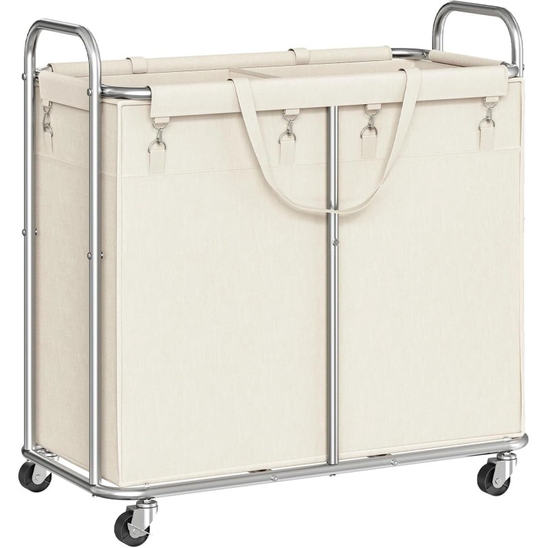 HOOBRO Laundry Basket with Wheels 2-Section Rolling Laundry Hamper Laundry