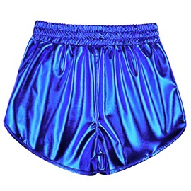 Perfashion - Pantalones cortos metálicos para niñas, pantalones cortos brillantes y brillantes para fiesta, Mineral Blue #24, 8-9 Años
