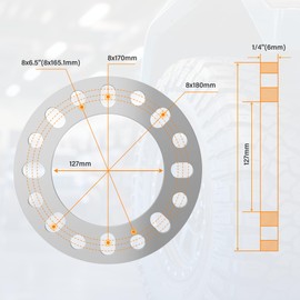 YONGSHENGONE 2PCS 8 Lug Wheel Spacers 1/4 Inch (6mm) Thick, 8x6.5 8x165.1 8x170 8x180 Hubcentric Aluminum Adapters, Compatible with F250 E350 Ram 2500 3500 Express 3500 K3500 Silverado Suburban 2500