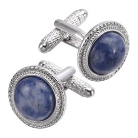 Jonwo Natural Blue Sodalite Stone Cufflinks for Men In Gift Box Round Blue Gemstone Men Cufflinks for Wedding Dress Shirt Party Birthday Anniversary Dress