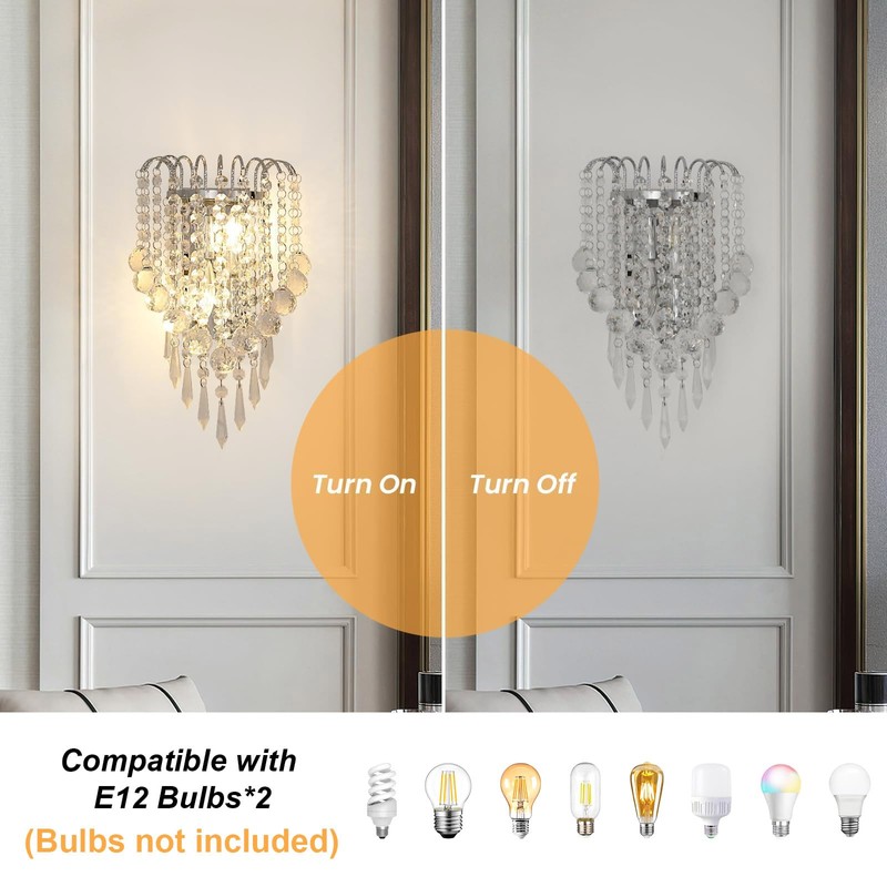 Goeco Crystal Wall Sconces, 11.8x7 Inch Chrome Wall Sconce Luxury
