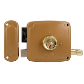 Amig Door Lock - Left Rim Lock with Locking Lever, Flap and Handle | Golden Steel | Dimensions: 100 x 95 mm | Ideal for Wooden Entrance or Passage Doors