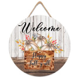 Happy Fall Y'all Hanging Wood Sign Pumpkin Wooden Welcome Door Sign Thanksgiving Day Fall Y'all Wall Decor Farmhouse Wall Plaque for Thanksgiving Day Autumn Fall Home Decor 10 Inch
