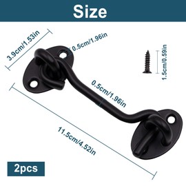 Primasage 2 Stück Sturmhaken mit Öse, 3.94in Sturmhaken Edelstahl Riegel tür Sturmhaken mit 8 Schrauben für Schaukels Chranktüren Holztüren Lamellenholz Gartentüren Zaunschlösser(Schwarz)