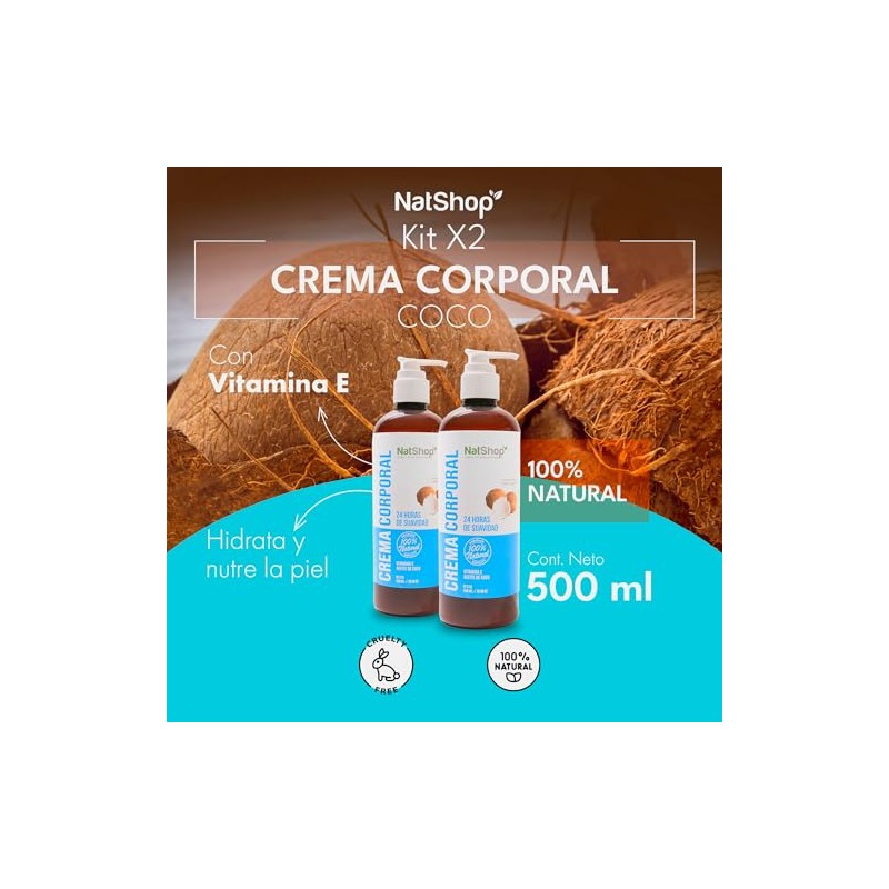 Natshop Kit Cremas Corporales Coco Natural Vitamina 500ml Crema Hidratante