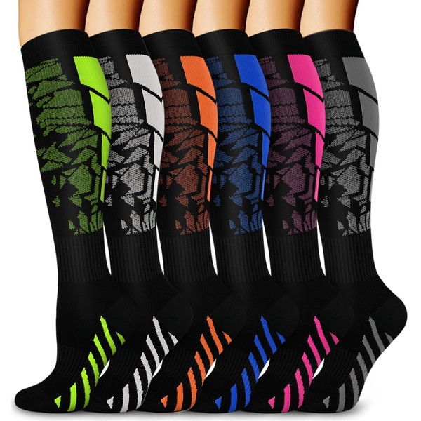 Aoliks 6 Pairs Black Compression Socks for Women & Men, 15-20 mmHg Knee High Socks for Sports Soccer Nurses