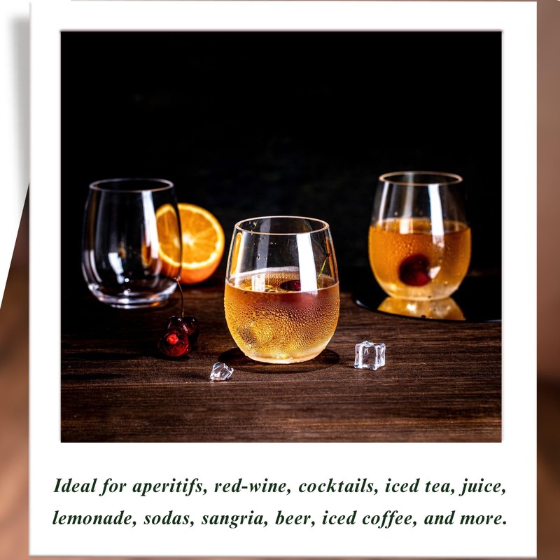 MIYOPESI 18oz Clear Stemless Wines Cups (Set of 8), Shatter-Proof