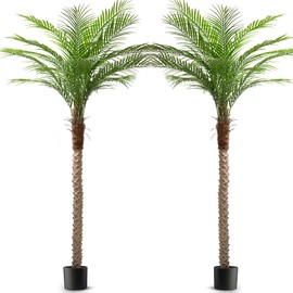 Artificial Phoenix Palm Tree 7ft Tall Outdoor Indoor Decor Fake Plants with 15 Adjustable Leaves, Large Faux Sago Palm Tree for Home Office Living Room Yard Outside Patio Poolside (2, 7ft)