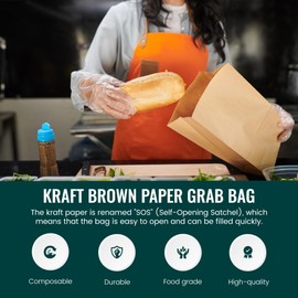 We Can Source It Ltd - Paper Grab Bag - Kraft Brown SOS Compostable Takeaway Food Bag Without Handles (50, Small)