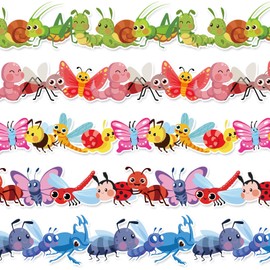 Whaline 69Ft Insect Bulletin Board Borders Colorful Cartoon Bug Adhesive Trim Border for School Classroom Office Party Decoration