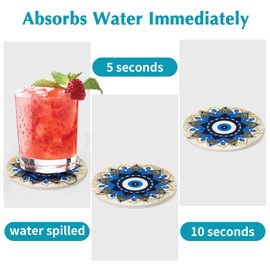 Evil Eye Coasters Set of 6,House Warming Gift Drink Absorbent Coasters with Holder, Coffee Table Decor Ceramic Stone Coaster for New Home,Apartment Kitchen Bar Living Room (Evil Eye-Yellow)