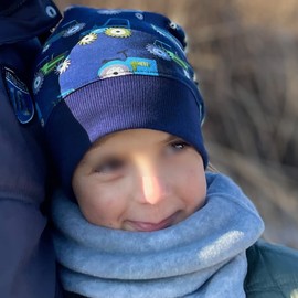 Wollhuhn 20170814 Lightweight Beanie Hat, Tractor in Dark Blue with Dark Blue Cuff, for Boys and Girls - 48-50