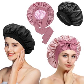 2 Estilos Gorro de Seda para Dormir, Gorro de Satin con Banda Elástica,Capos de Seda Satinada para Dormir Reutilizable y Cómodo, Ajustable para Bañarse, Dormir & Cocinando
