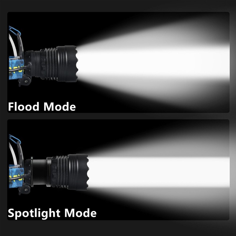 LED Rechargeable Headlight 3000LM 25W High Power Zoomable Headlamp for