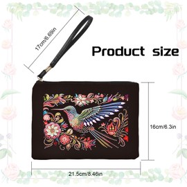 SHEGZHUC Diamond Painting Bag Diamond Art Painting Diamond Painting Tote Bag Fabric Bag Cosmetic Bag Purse Handbag for Girls Women Craft Set Gift Bird Flowers Hummingbird