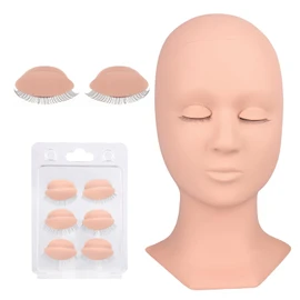 BEYELIAN Cabeza de maniquí de pestañas, cabeza de maniquí de pestañas con párpados, cabeza de práctica de entrenamiento de extensión de pestañas, 4 pares de párpados extraíbles, tacto suave, color