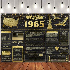 Back in 1965 Banner Backdrop 7x5ft Large Size 60th Birthday Backdrop Poster Vintage 1965 Party Background Decor Supplies Happy Birthday Sign