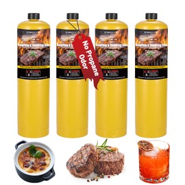 KookCook 14.1oz MAPP Gas 4 Packs Kit 99.99% High Purity Equal to MAPP Gas Hotter than Propane No Odor Cooking Searing Camping Gas to Broil Sous Vide for Welding Brazing Soldering Propane Torch Head On