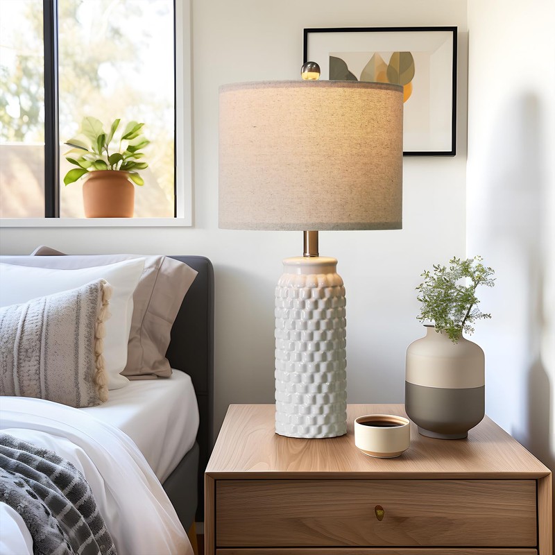 USumkky 24" Modern Ceramic White Bedside Lamp Set of 2