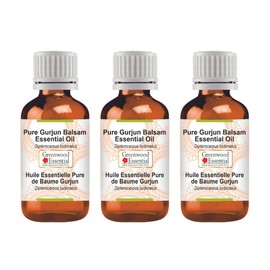 Greenwood Essential Pure Gurjun Balm Essential Oil (Dipterocarpus turbinatus) Natural Therapeutic Quality Steam Distilled (Pack of Three) 100 ml x 3 (10 oz)