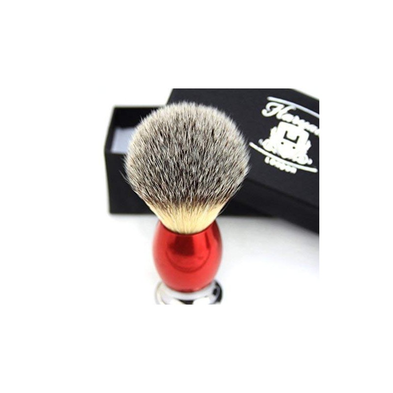 Synthetic Hair Shaving Brush Red & Silver with Classic Box