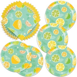 40Pcs Lemon Paper Plates Summer Birthday Party Decorations Set for 20 Guests- Lemon Summer Themed Party or Baby Shower Supplies