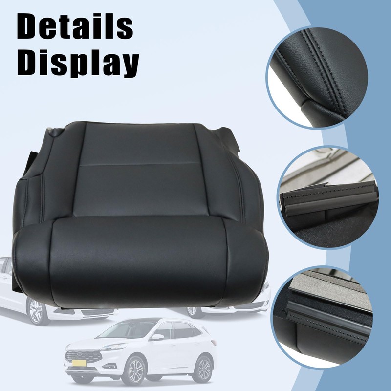 SecosAutoparts Driver & Passenger Bottom Replacement Black Leather Seat Covers
