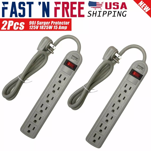 Wideskall 2x 8 FT 6 Outlet Surge Protector Angle Plug