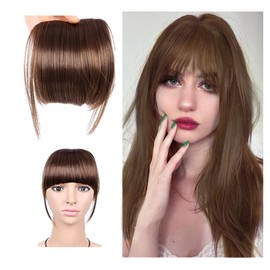 ANROI Real Hair Fringe Hairpiece, Real Hair Clip-In One-Piece Extensions, Fringe Extension, 100% Human Hair, Brown (14 cm)