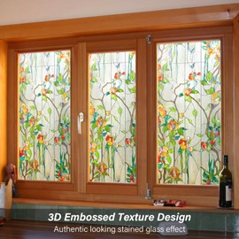 Kromapolis Window Privacy Film Stained Glass Faux 3D Rose Decorative UV Sun Blocking Static Window Clings Non Adhesive Glass Stickers for Home Bathroom (Textured, 23.6 x 35.4 inch)