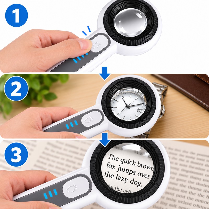 USB Rechargeable 60x HD Magnifier with LED & Purple Light